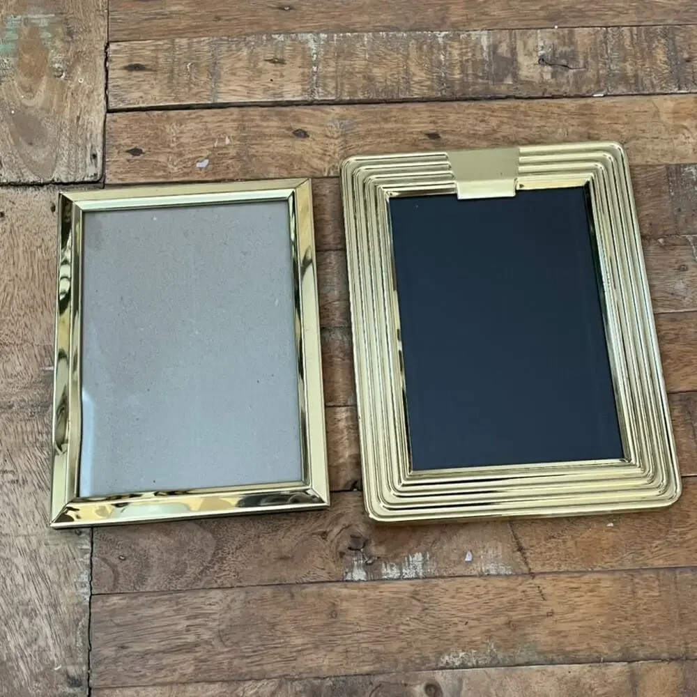 Vintage Solid Brass Striped Metal Gold Photo Frames Fits 5x7 Photos Minimalist